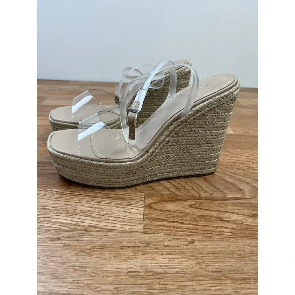 ASOS DESIGN Wide Fit Tasha Espadrille Wedges Sandals in Clear Womens 10 WIDE NEW